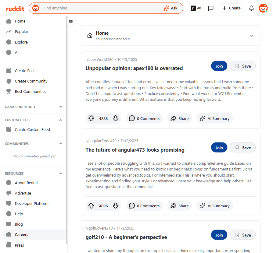 pc screen showing a Reddit feed